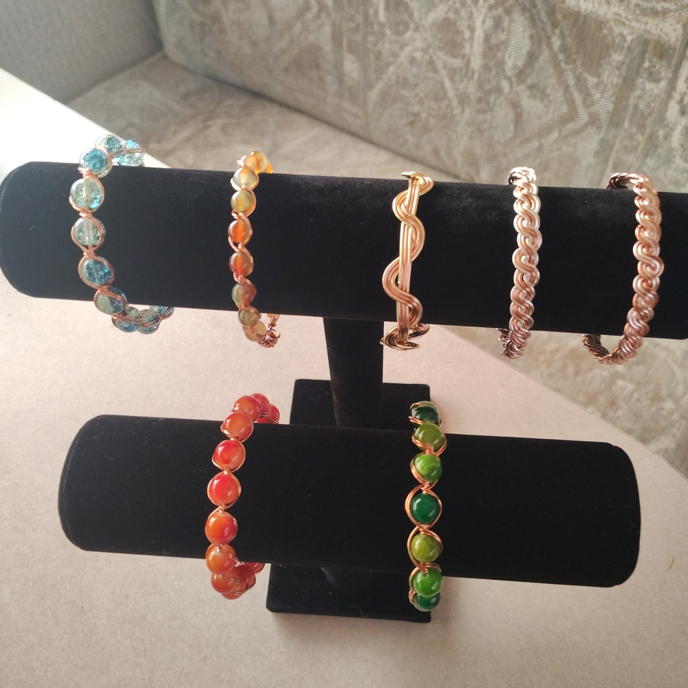 Handcrafted Green Bead Wire-Wrapped Bracelet